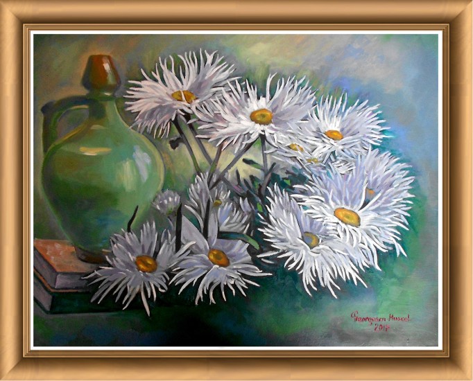 Composition with jug and daisies